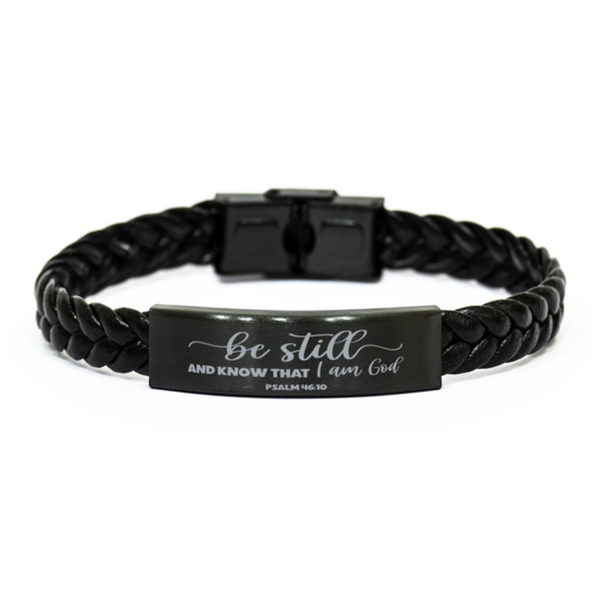 Psalm 46:10, Be Still And Know That I Am God Bracelet, Engraved Bible Verse Family Scripture Christian Gift, Braided Leather Bracelet