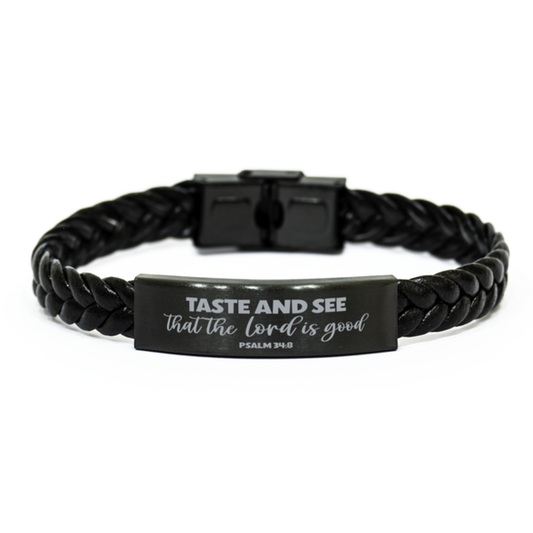 Psalm 34:8, Taste And See That The Lord is Good Bracelet, Chef Gift, Bible Verse God Goodness Christian Gift, Braided Leather Bracelet