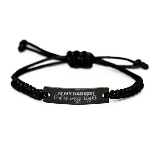 At My Darkest God Is My Light Bracelet, Engraved God Faint Christian Gift, Rope Bracelet