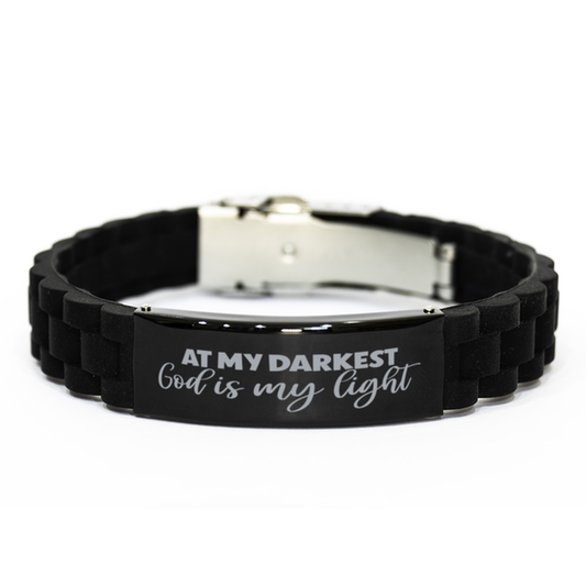 At My Darkest God Is My Light Bracelet, Engraved God Faint Christian Gift, Silicone Bracelet