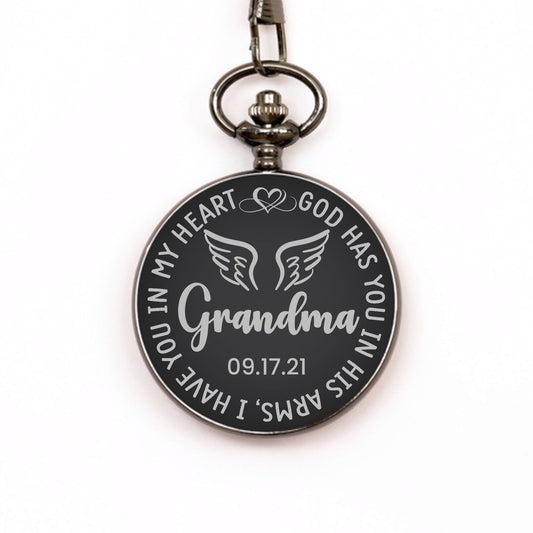 God Has You In His Arms Watch, Personalized Grandma Memorial Gift, In Memory Gift, Pocket Watch, Loss Of Grandma, Sympathy Gifts