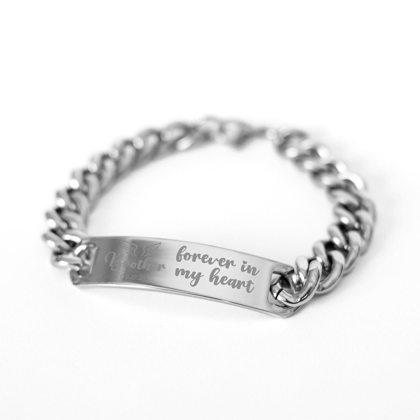 Forever In My Heart Bracelet, Personalized Brother Memorial Gift, In Memory Gift, Cuban Chain Bracelet, Loss Of Brother, Sympathy Gift