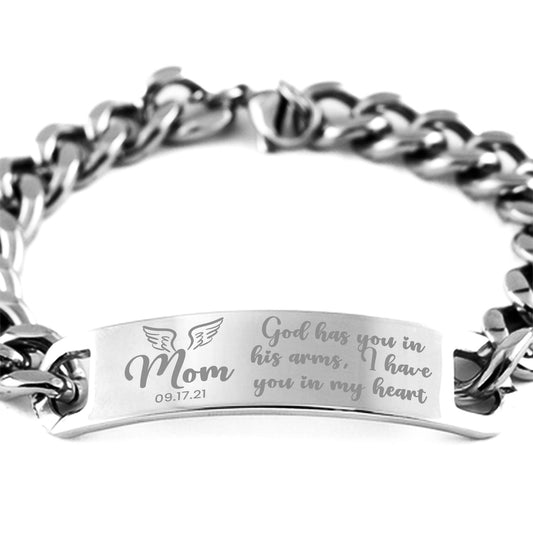 God Has You In His Arms Bracelet, Personalized Mom Memorial Gift, In Memory Gift, Cuban Chain Bracelet, Loss Of Mother, Sympathy Gift