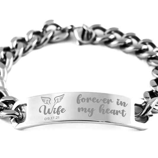 Forever In My Heart Bracelet, Personalized Wife Memorial Gift, In Memory Gift, Cuban Chain Bracelet, Loss Of Wife, Sympathy GIft