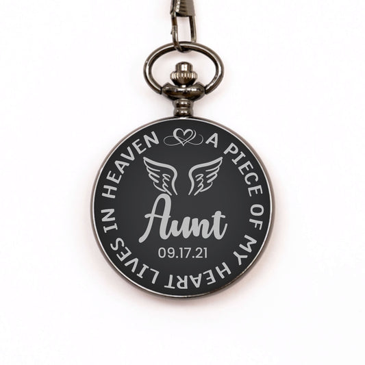 A Piece Of My Heart Lives In Heaven Watch, Personalized Aunt Memorial Gift, In Memory Gift, Pocket Watch, Loss Of Aunt