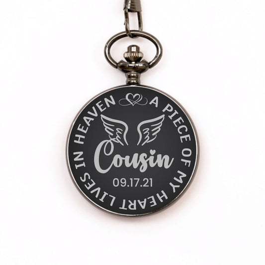 A Piece Of My Heart Lives In Heaven Watch, Personalized Cousin Memorial Gift, In Memory Gift, Pocket Watch, Loss Of Cousin, Sympathy Gifts