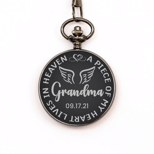 A Piece Of My Heart Lives In Heaven Watch, Personalized Grandma Memorial Gift, In Memory Gift, Pocket Watch, Loss Of Grandma, Sympathy Gifts