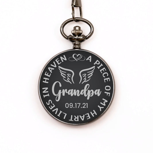 A Piece Of My Heart Lives In Heaven Watch, Personalized Grandpa Memorial Gift, In Memory Gift, Pocket Watch, Loss Of Grandpa, Sympathy Gifts