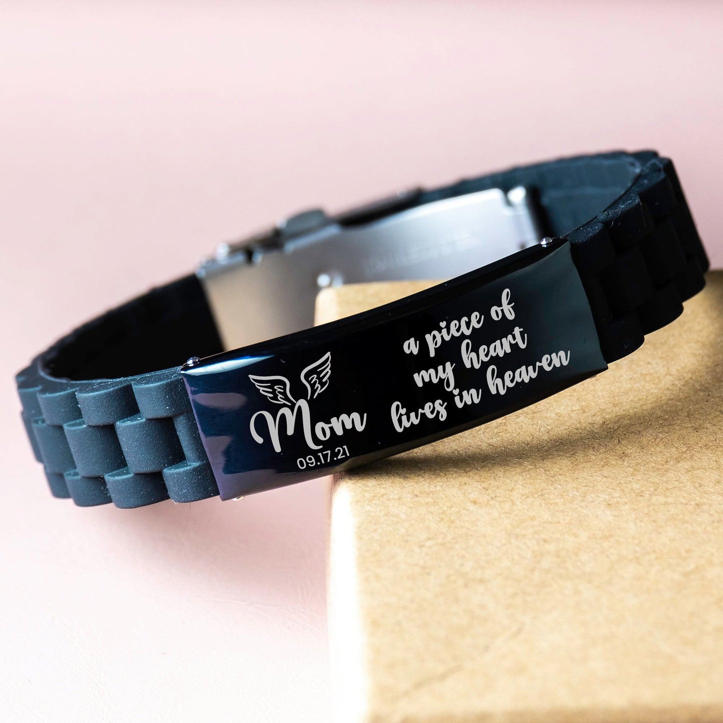 A Piece Of My Heart Lives In Heaven Bracelet, Personalized Mom Memorial Gift, In Memory Gift, Silicone Bracelet, Loss Of Mother, Sympathy