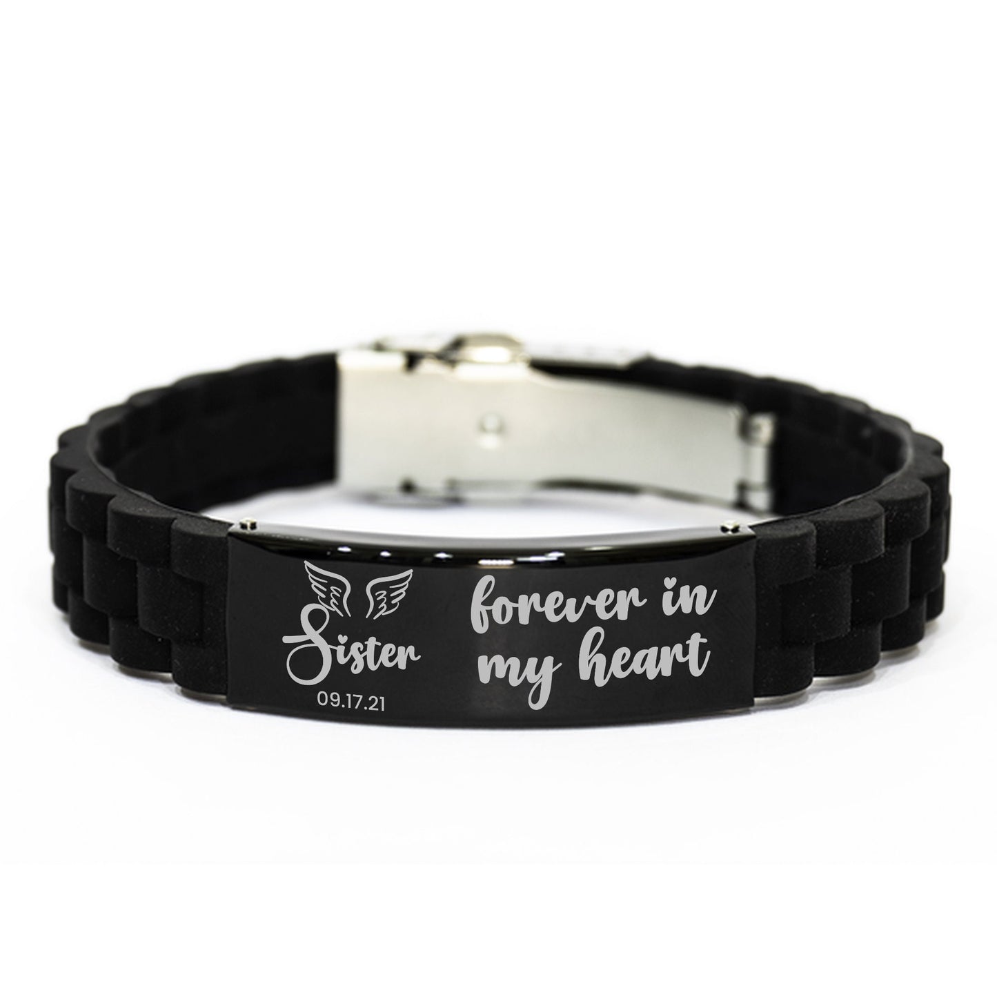 Forever In My Heart Bracelet, Personalized Sister Memorial Gift, In Memory Gift, Silicone Bracelet, Loss Of Sister, Sympathy Gifts