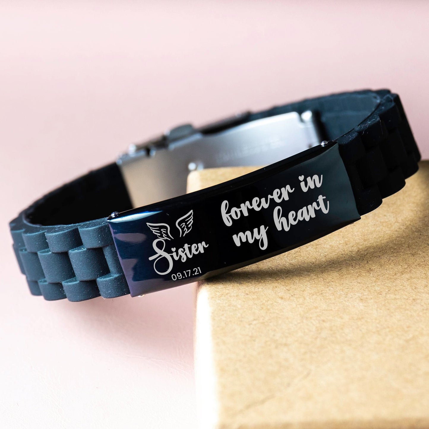 Forever In My Heart Bracelet, Personalized Sister Memorial Gift, In Memory Gift, Silicone Bracelet, Loss Of Sister, Sympathy Gifts