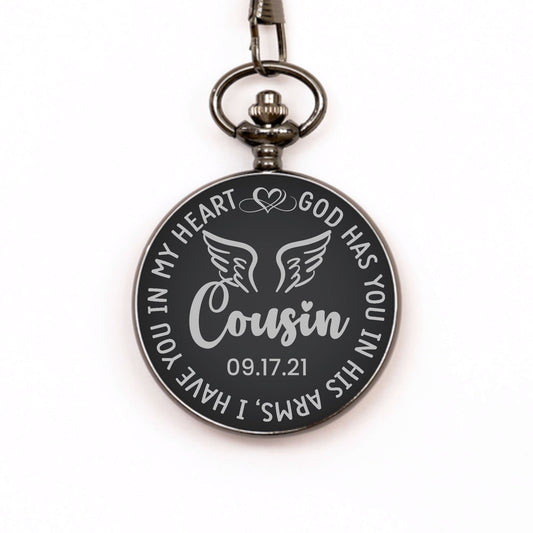 God Has You In His Arms Watch, Personalized Cousin Memorial Gift, In Memory Gift, Pocket Watch, Loss Of Cousin, Sympathy Gifts