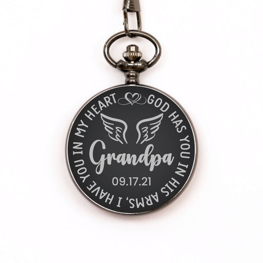 God Has You In His Arms Watch, Personalized Grandpa Memorial Gift, In Memory Gift, Pocket Watch, Loss Of Grandpa, Sympathy Gifts