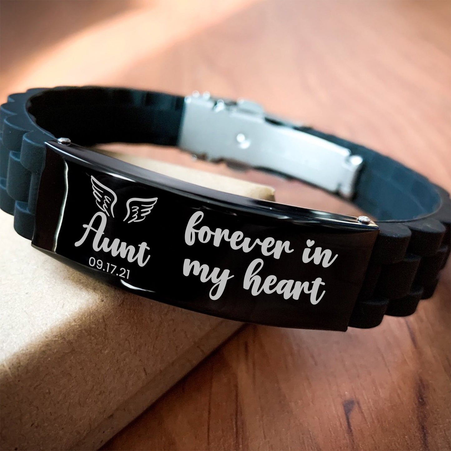 Forever In My Heart Bracelet, Personalized Aunt Memorial Gift, In Memory Gift, Silicone Bracelet, Loss Of Aunt