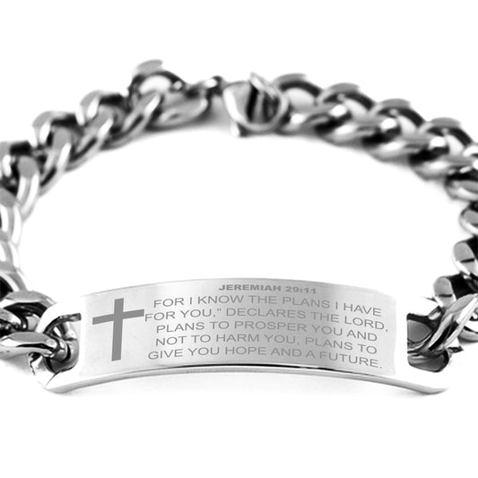 Jeremiah 29:11 Bracelet, For I Know The Plans I Have For You, Bible Verse Bracelet, Stainless Steel Cuban Chain Bracelet