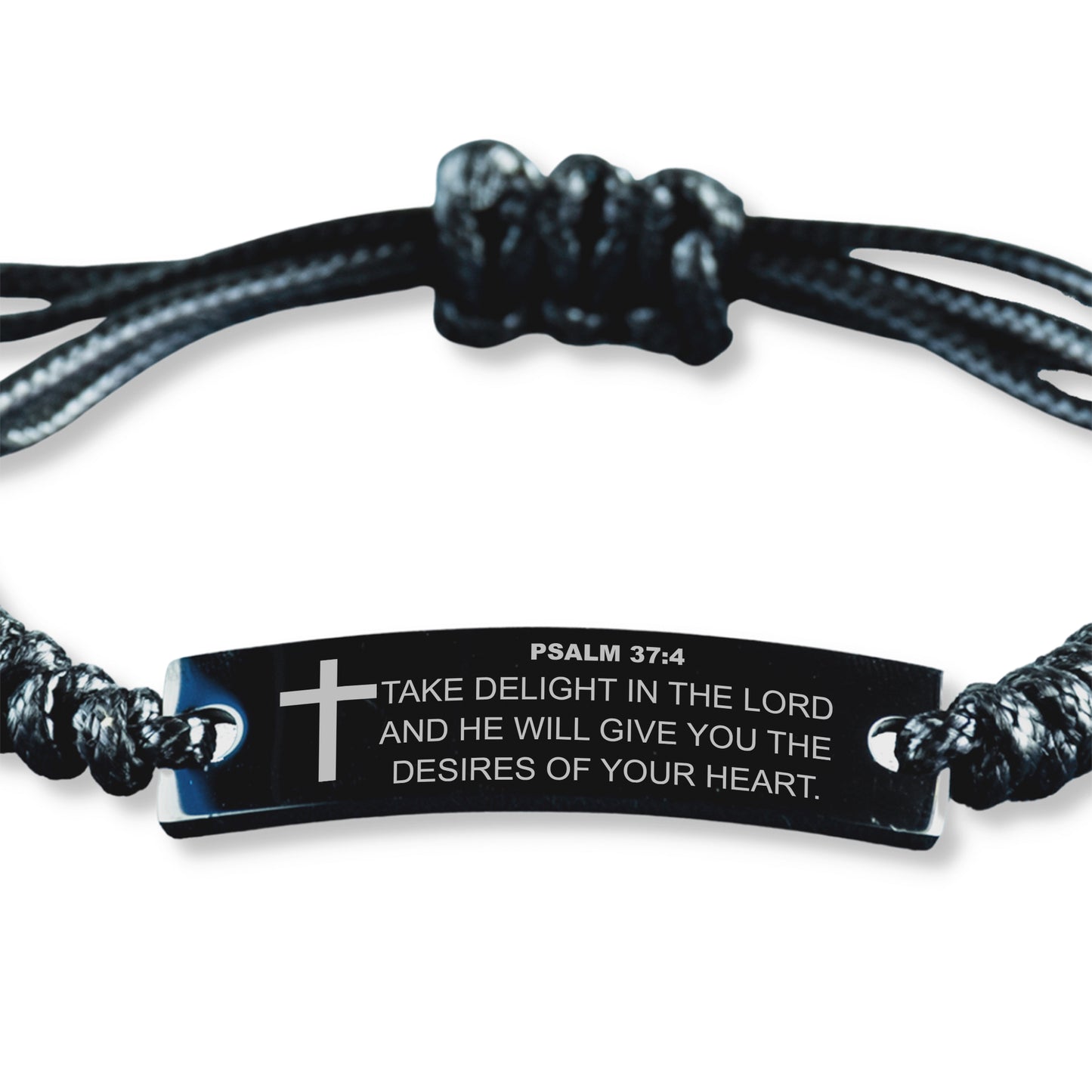 Psalm 37:4 Bracelet, Take Delight In The Lord, Bible Verse Bracelet, Christian Bracelet, Christian Gift, Black Braided Rope Bracelet.