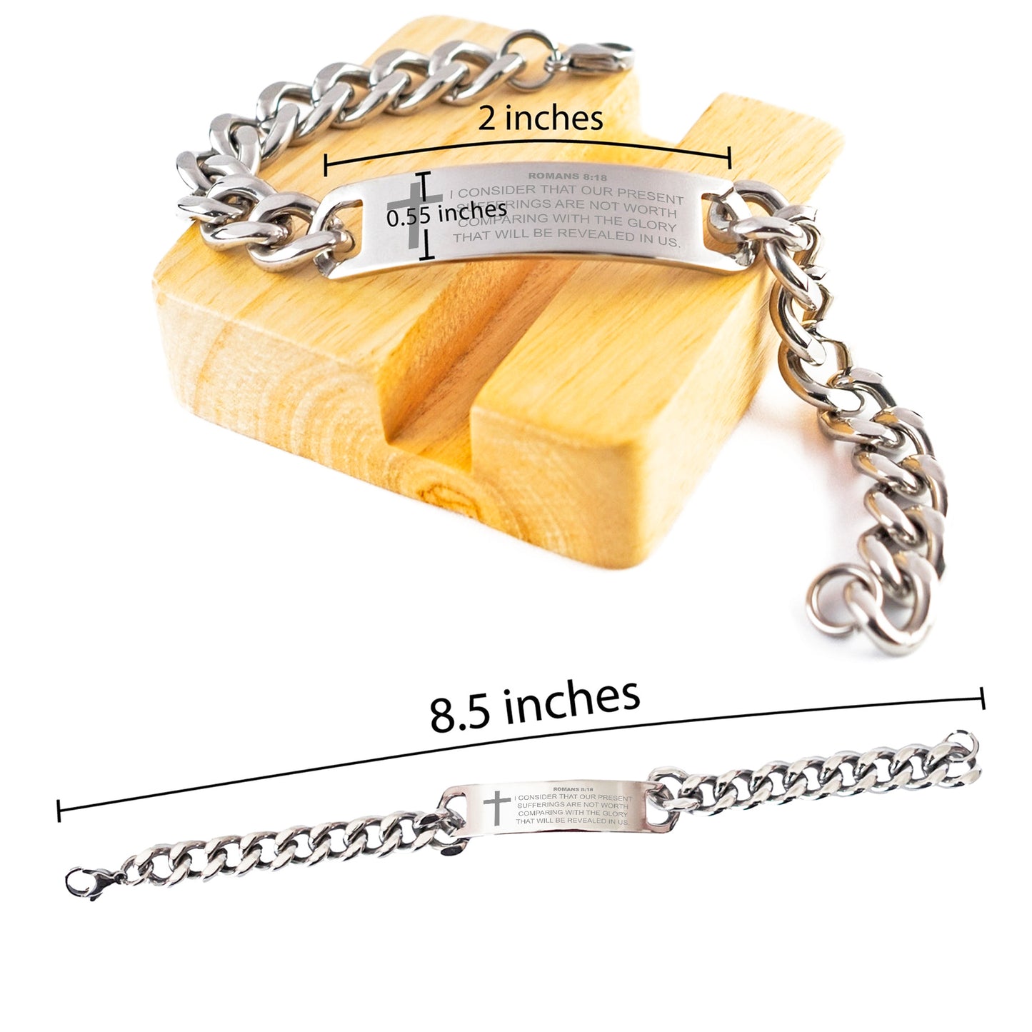 Romans 8:18 Bracelet, Our Present Sufferings Are Not Worth Comparing With The Glory, Bible Verse, Stainless Steel Cuban Chain Bracelet