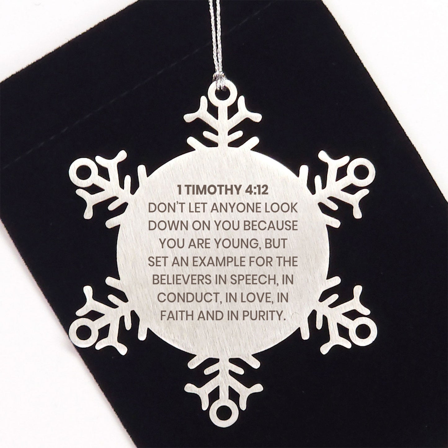 1 Timothy 4:12 Ornament, Bible Verse Ornament, Christmas Ornament, Christmas Gift, Snowflake Ornament