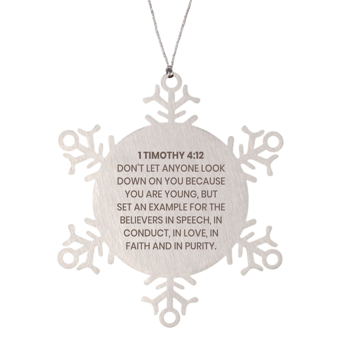 1 Timothy 4:12 Ornament, Bible Verse Ornament, Christmas Ornament, Christmas Gift, Snowflake Ornament