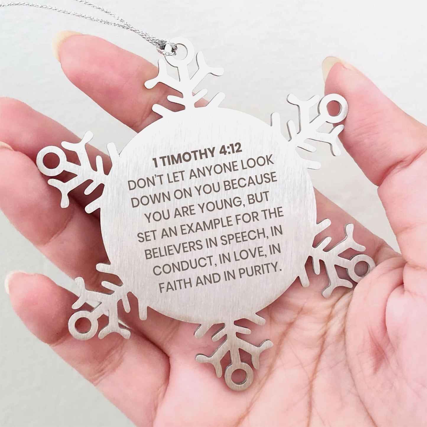 1 Timothy 4:12 Ornament, Bible Verse Ornament, Christmas Ornament, Christmas Gift, Snowflake Ornament