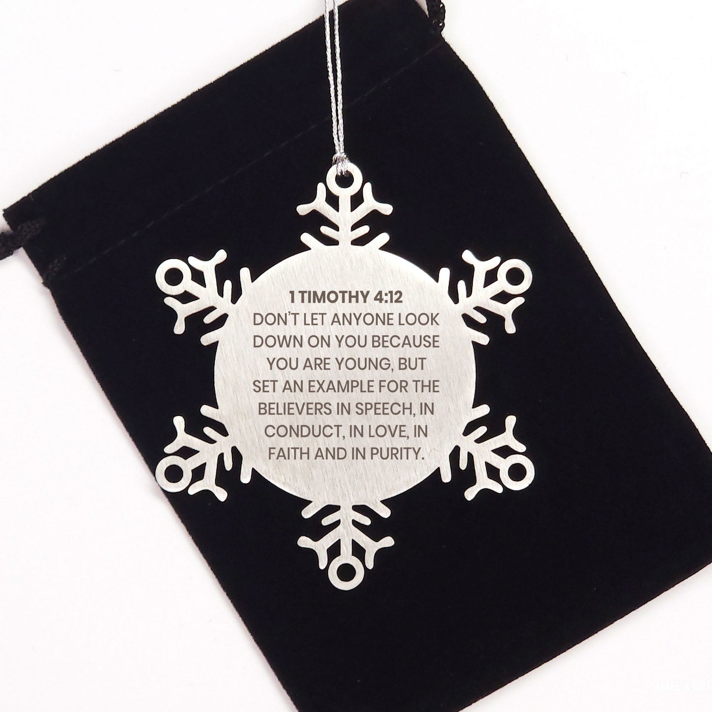 1 Timothy 4:12 Ornament, Bible Verse Ornament, Christmas Ornament, Christmas Gift, Snowflake Ornament