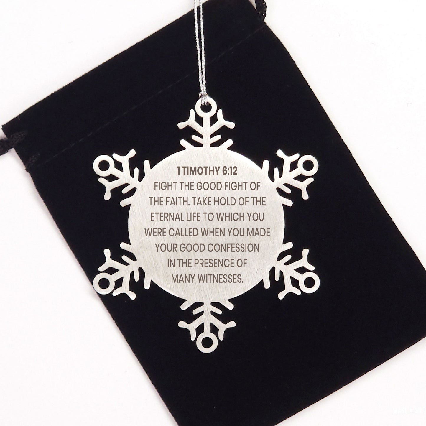 1 Timothy 6:12 Ornament, Bible Verse Ornament, Christmas Ornament, Christmas Gift, Snowflake Ornament