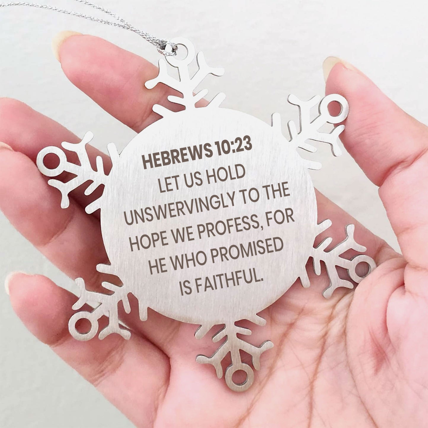 Hebrews 10:23 Ornament, Bible Verse Ornament, Christmas Ornament, Christmas Gift, Snowflake Ornament