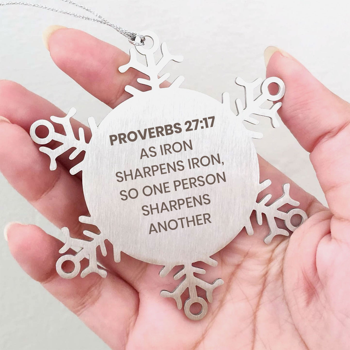 Proverbs 27:17 Ornament, Bible Verse Ornament, Christmas Ornament, Christmas Gift, Snowflake Ornament